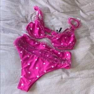 For love and Lemons Pink polka dot bikini set